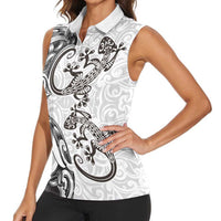 New Zealand Gecko Maori Art Tattoo Women Sleeveless Polo Shirt White Color LT03 - Polynesian Pride