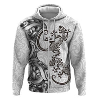 New Zealand Gecko Maori Art Tattoo Zip Hoodie White Color LT03 Zip Hoodie White - Polynesian Pride