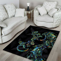 New Zealand Gecko Maori Art Tattoo Area Rug Silver Fern and Paua Shell Mode LT03 - Polynesian Pride