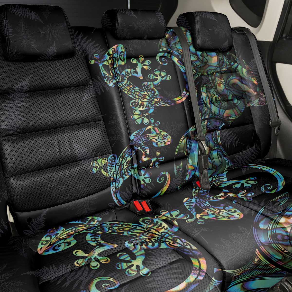 New Zealand Gecko Maori Art Tattoo Back Car Seat Cover Silver Fern and Paua Shell Mode LT03 - Polynesian Pride