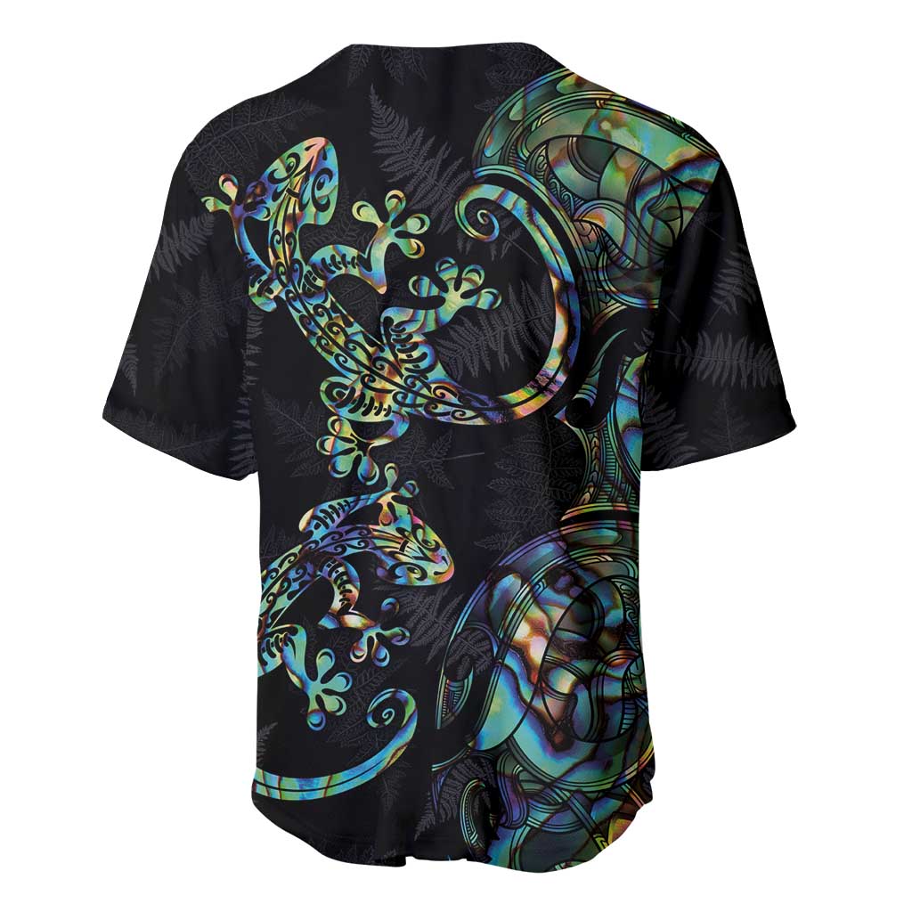 New Zealand Gecko Maori Art Tattoo Baseball Jersey Silver Fern and Paua Shell Mode LT03 - Polynesian Pride