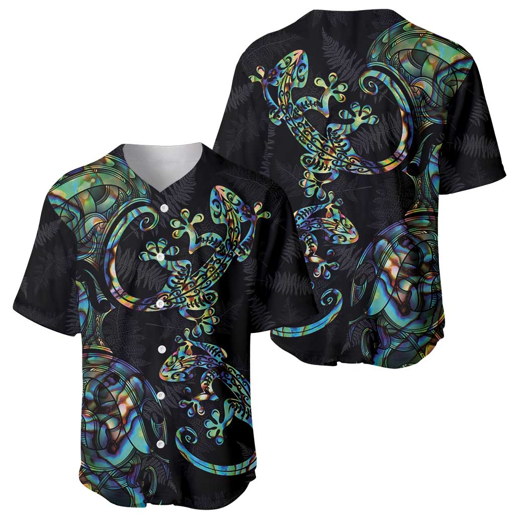New Zealand Gecko Maori Art Tattoo Baseball Jersey Silver Fern and Paua Shell Mode LT03 - Polynesian Pride