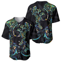 New Zealand Gecko Maori Art Tattoo Baseball Jersey Silver Fern and Paua Shell Mode LT03 - Polynesian Pride