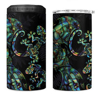 New Zealand Gecko Maori Art Tattoo 4 in 1 Can Cooler Tumbler Paua Shell Mode with Silver Fern Pattern LT03 One Size: 16 oz Black - Polynesian Pride