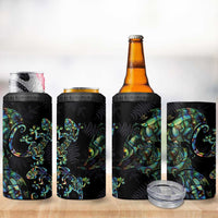 New Zealand Gecko Maori Art Tattoo 4 in 1 Can Cooler Tumbler Paua Shell Mode with Silver Fern Pattern LT03 - Polynesian Pride
