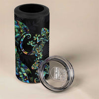 New Zealand Gecko Maori Art Tattoo 4 in 1 Can Cooler Tumbler Paua Shell Mode with Silver Fern Pattern LT03 - Polynesian Pride
