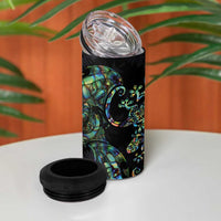 New Zealand Gecko Maori Art Tattoo 4 in 1 Can Cooler Tumbler Paua Shell Mode with Silver Fern Pattern LT03 - Polynesian Pride