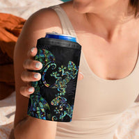 New Zealand Gecko Maori Art Tattoo 4 in 1 Can Cooler Tumbler Paua Shell Mode with Silver Fern Pattern LT03 - Polynesian Pride