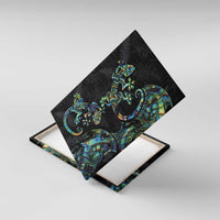 New Zealand Gecko Maori Art Tattoo Canvas Wall Art Silver Fern and Paua Shell Mode LT03 With Frame Black - Polynesian Pride