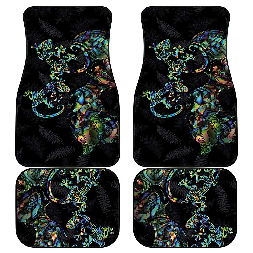 New Zealand Gecko Maori Art Tattoo Car Mats Silver Fern and Paua Shell Mode LT03 - Polynesian Pride