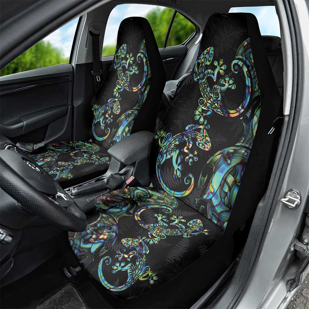 New Zealand Gecko Maori Art Tattoo Car Seat Cover Silver Fern and Paua Shell Mode LT03 - Polynesian Pride