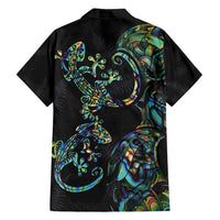 New Zealand Gecko Maori Art Tattoo Family Matching Long Sleeve Bodycon Dress and Hawaiian Shirt Silver Fern and Paua Shell Mode LT03 - Polynesian Pride