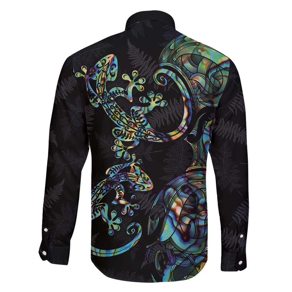 New Zealand Gecko Maori Art Tattoo Family Matching Short Sleeve Bodycon Dress and Hawaiian Shirt Silver Fern and Paua Shell Mode LT03 - Polynesian Pride