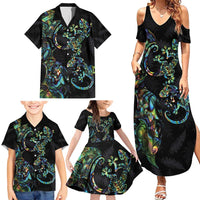 New Zealand Gecko Maori Art Tattoo Family Matching Summer Maxi Dress and Hawaiian Shirt Silver Fern and Paua Shell Mode LT03 - Polynesian Pride