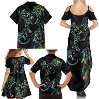 New Zealand Gecko Maori Art Tattoo Family Matching Summer Maxi Dress and Hawaiian Shirt Silver Fern and Paua Shell Mode LT03 - Polynesian Pride