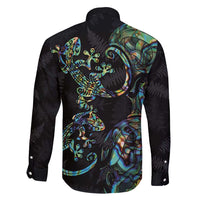 New Zealand Gecko Maori Art Tattoo Family Matching Summer Maxi Dress and Hawaiian Shirt Silver Fern and Paua Shell Mode LT03 - Polynesian Pride