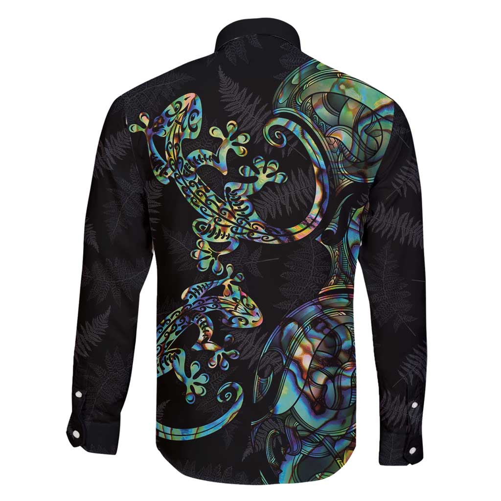 New Zealand Gecko Maori Art Tattoo Family Matching Tank Maxi Dress and Hawaiian Shirt Silver Fern and Paua Shell Mode LT03 - Polynesian Pride