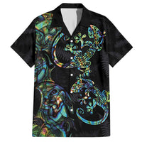 New Zealand Gecko Maori Art Tattoo Hawaiian Shirt Silver Fern and Paua Shell Mode LT03 Black - Polynesian Pride