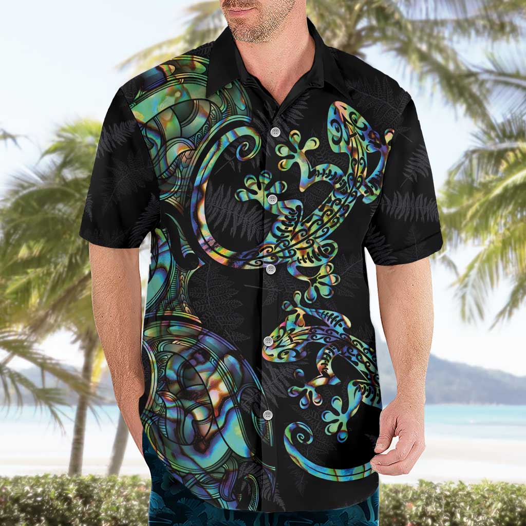 New Zealand Gecko Maori Art Tattoo Hawaiian Shirt Silver Fern and Paua Shell Mode LT03 - Polynesian Pride