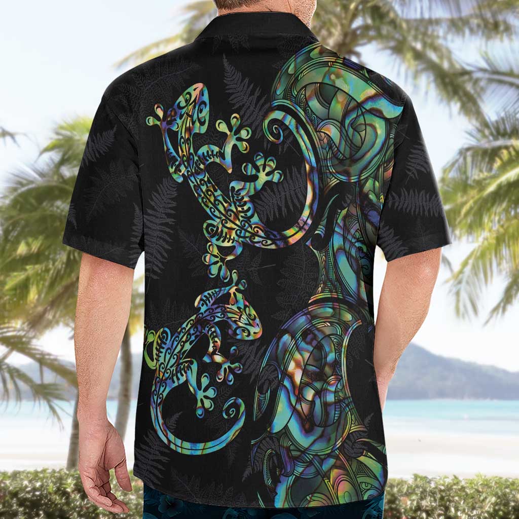 New Zealand Gecko Maori Art Tattoo Hawaiian Shirt Silver Fern and Paua Shell Mode LT03 - Polynesian Pride