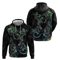 New Zealand Gecko Maori Art Tattoo Hoodie Silver Fern and Paua Shell Mode LT03 - Polynesian Pride
