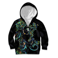 New Zealand Gecko Maori Art Tattoo Kid Hoodie Silver Fern and Paua Shell Mode LT03 Zip Hoodie Black - Polynesian Pride