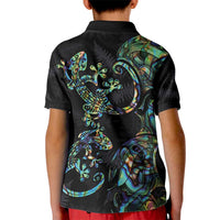 New Zealand Gecko Maori Art Tattoo Kid Polo Shirt Silver Fern and Paua Shell Mode LT03 - Polynesian Pride