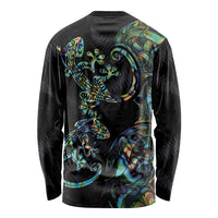 New Zealand Gecko Maori Art Tattoo Long Sleeve Shirt Silver Fern and Paua Shell Mode LT03 - Polynesian Pride