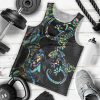 New Zealand Gecko Maori Art Tattoo Men Tank Top Silver Fern and Paua Shell Mode LT03 - Polynesian Pride