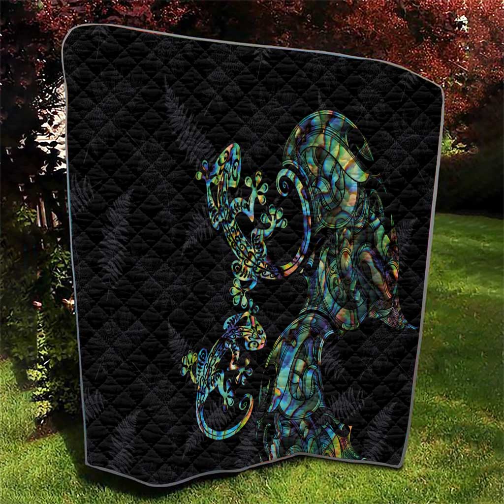 New Zealand Gecko Maori Art Tattoo Quilt Silver Fern and Paua Shell Mode LT03 - Polynesian Pride