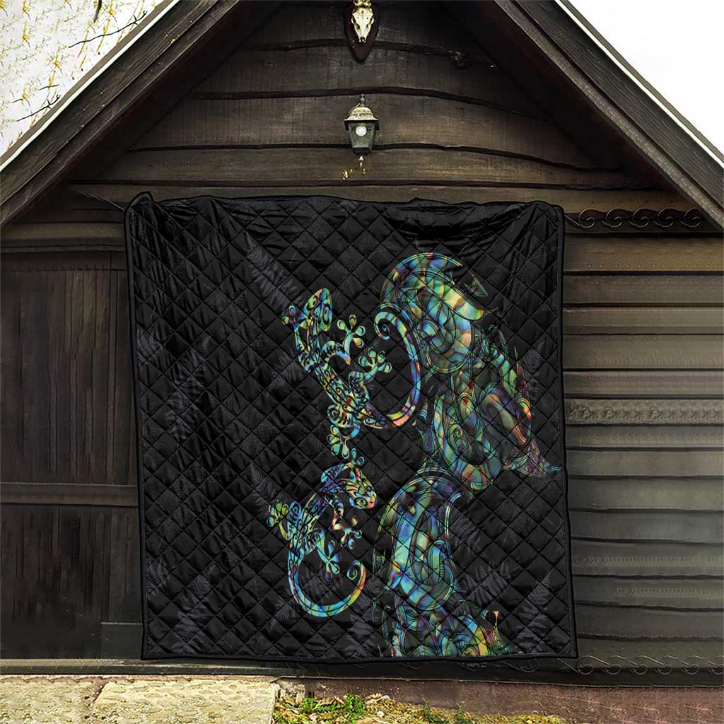 New Zealand Gecko Maori Art Tattoo Quilt Silver Fern and Paua Shell Mode LT03 - Polynesian Pride
