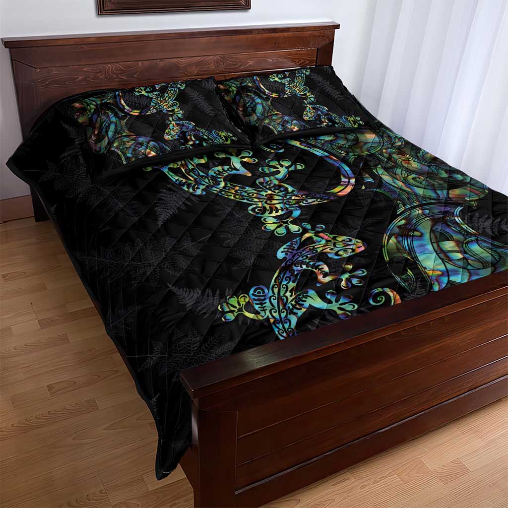 New Zealand Gecko Maori Art Tattoo Quilt Bed Set Silver Fern and Paua Shell Mode LT03 - Polynesian Pride