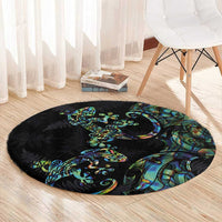 New Zealand Gecko Maori Art Tattoo Round Carpet Silver Fern and Paua Shell Mode LT03 - Polynesian Pride