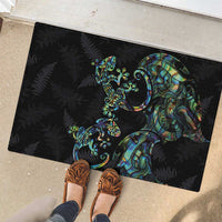 New Zealand Gecko Maori Art Tattoo Rubber Doormat Silver Fern and Paua Shell Mode LT03 - Polynesian Pride