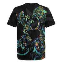 New Zealand Gecko Maori Art Tattoo Rugby Jersey Silver Fern and Paua Shell Mode LT03 - Polynesian Pride
