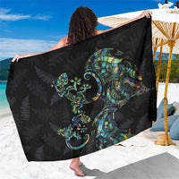 New Zealand Gecko Maori Art Tattoo Sarong Silver Fern and Paua Shell Mode LT03 One Size 44 x 66 inches Black - Polynesian Pride