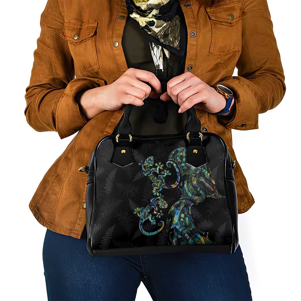 New Zealand Gecko Maori Art Tattoo Shoulder Handbag Silver Fern and Paua Shell Mode LT03 - Polynesian Pride
