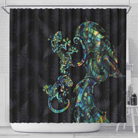 New Zealand Gecko Maori Art Tattoo Shower Curtain Silver Fern and Paua Shell Mode LT03 - Polynesian Pride