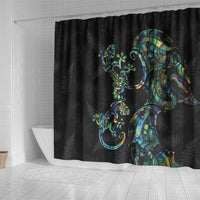 New Zealand Gecko Maori Art Tattoo Shower Curtain Silver Fern and Paua Shell Mode LT03 - Polynesian Pride