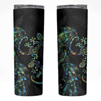 New Zealand Gecko Maori Art Tattoo Skinny Tumbler Paua Shell Mode with Silver Fern Pattern LT03 Black - Polynesian Pride
