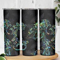 New Zealand Gecko Maori Art Tattoo Skinny Tumbler Paua Shell Mode with Silver Fern Pattern LT03 - Polynesian Pride