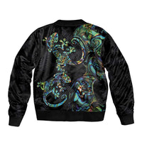 New Zealand Gecko Maori Art Tattoo Sleeve Zip Bomber Jacket Silver Fern and Paua Shell Mode LT03 - Polynesian Pride