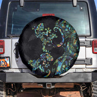 New Zealand Gecko Maori Art Tattoo Spare Tire Cover Silver Fern and Paua Shell Mode LT03 Black - Polynesian Pride
