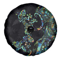 New Zealand Gecko Maori Art Tattoo Spare Tire Cover Silver Fern and Paua Shell Mode LT03 - Polynesian Pride