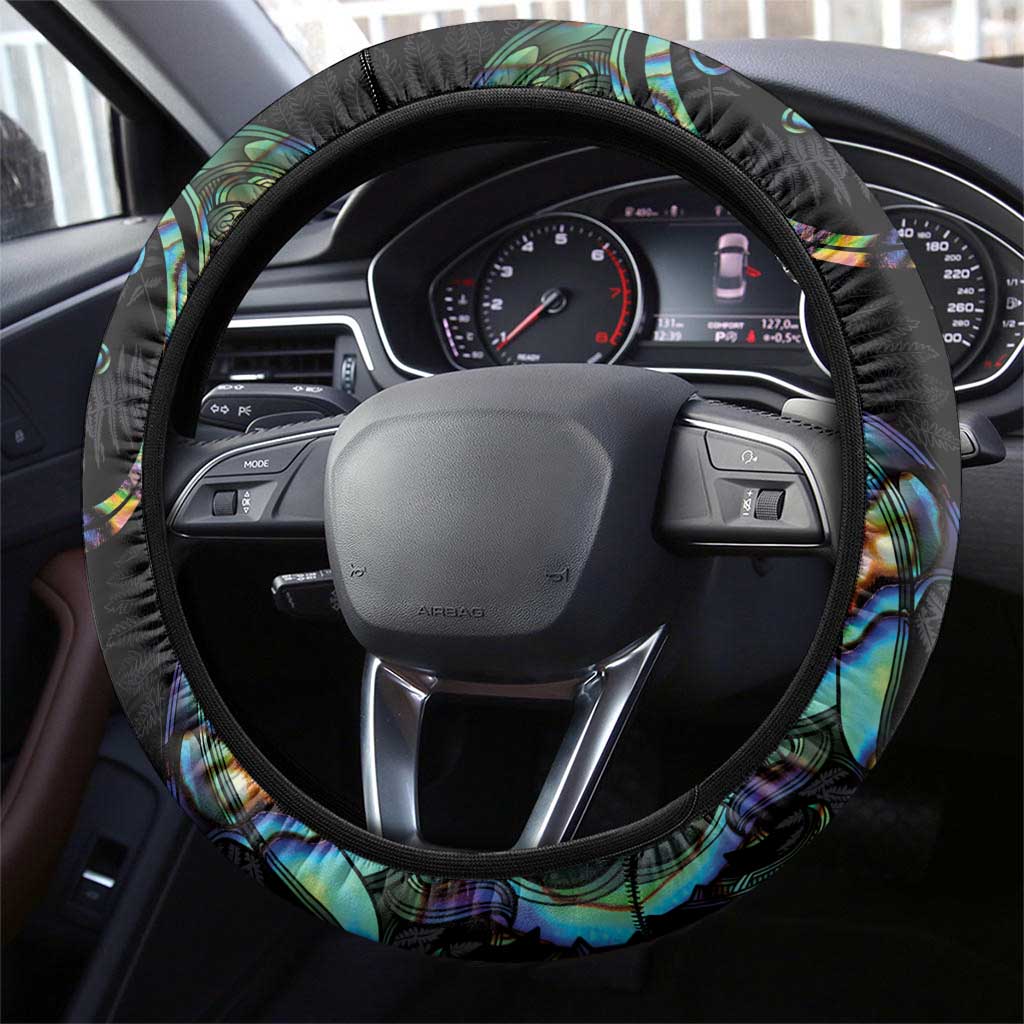 New Zealand Gecko Maori Art Tattoo Steering Wheel Cover Silver Fern and Paua Shell Mode LT03 - Polynesian Pride