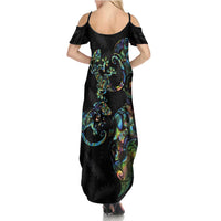 New Zealand Gecko Maori Art Tattoo Summer Maxi Dress Silver Fern and Paua Shell Mode LT03 - Polynesian Pride