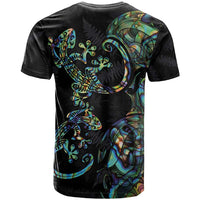 New Zealand Gecko Maori Art Tattoo T Shirt Silver Fern and Paua Shell Mode LT03 - Polynesian Pride