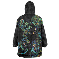 New Zealand Gecko Maori Art Tattoo Wearable Blanket Hoodie Silver Fern and Paua Shell Mode LT03 - Polynesian Pride