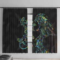 New Zealand Gecko Maori Art Tattoo Window Curtain Silver Fern and Paua Shell Mode LT03 With Hooks Black - Polynesian Pride
