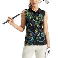 New Zealand Gecko Maori Art Tattoo Women Sleeveless Polo Shirt Silver Fern and Paua Shell Mode LT03 - Polynesian Pride